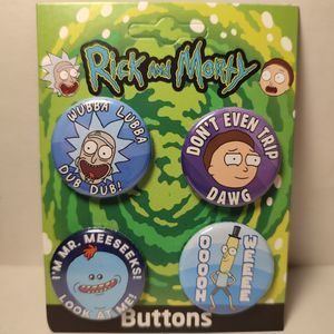 Rick And Morty Pin Buttons Set of Four Official Cartoon Collectible Badges